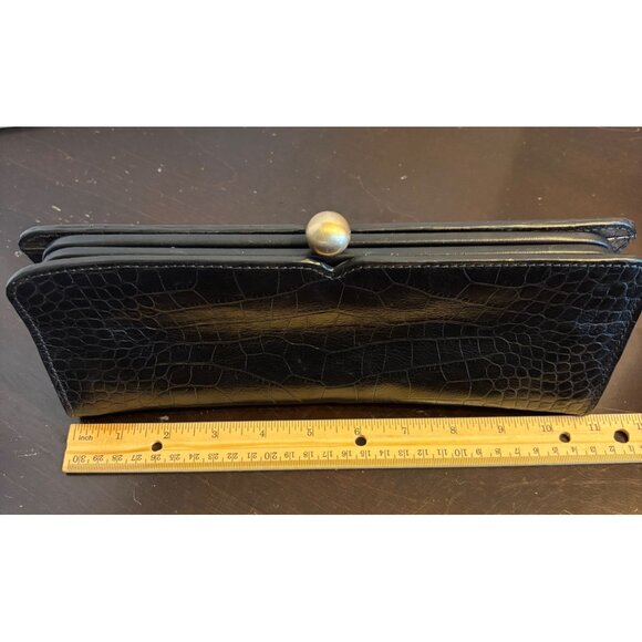 Y2K Harolds Black Genuine Leather Croc-Embossed Clutch Wallet With Coin Closure - Picture 6 of 15
